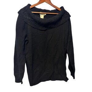 Beta's Choice Black Lambswool Angora Beaded Portrait Collar Sweater XL